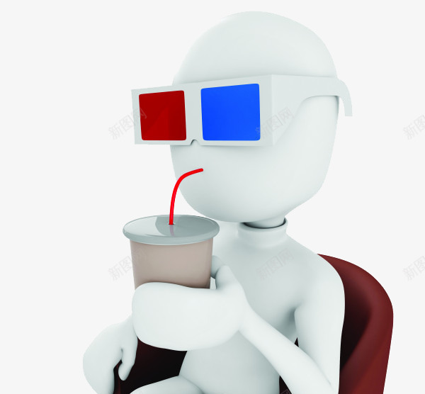 看3D电影喝饮料的小人png免抠素材_新图网 https://ixintu.com 创意 喝饮料 小人 看3D电影
