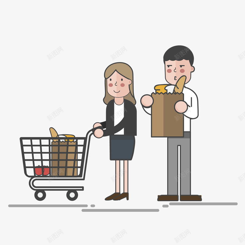 灰色手绘超市购物元素矢量图ai免抠素材_新图网 https://ixintu.com 卡通插画 扁平化 手绘 灰色 箱子 超市 轮子 面包 矢量图