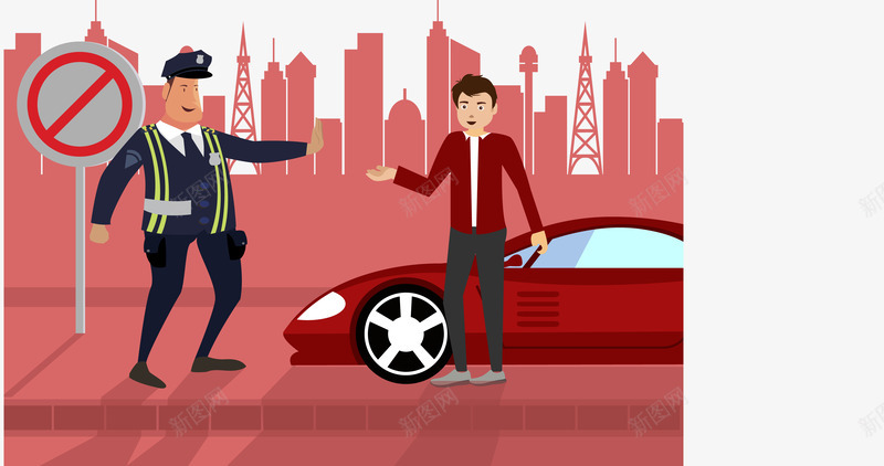 警察执行公务矢量图ai免抠素材_新图网 https://ixintu.com 城市 执行公务 指示牌 汽车 警察 车窗 轮胎 矢量图