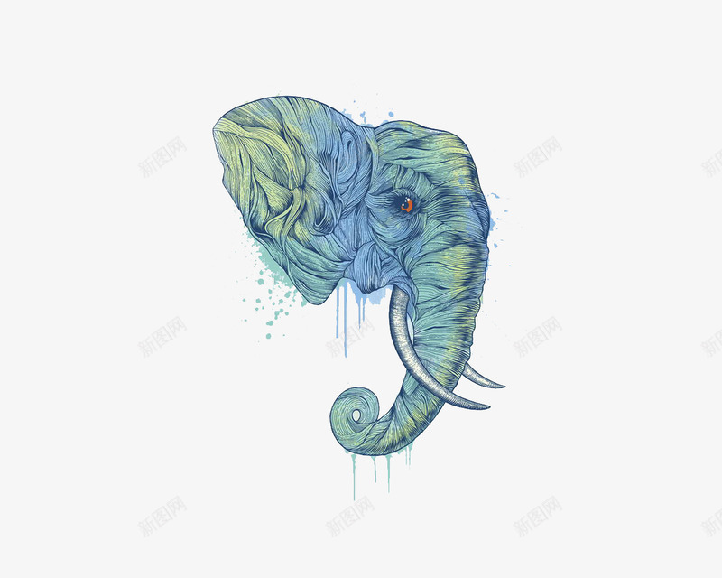 大象头png免抠素材_新图网 https://ixintu.com 动物 彩色水彩画 长鼻子