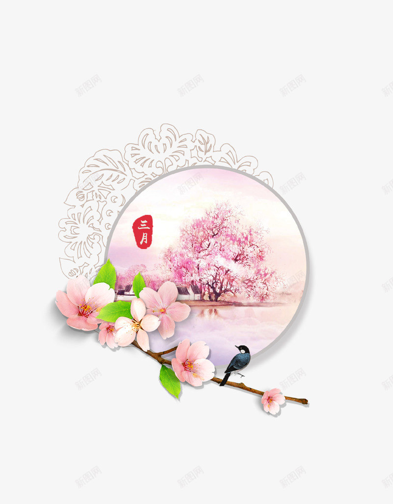 立体创意3月桃花图标psd_新图网 https://ixintu.com 3D立体 三月 图标 圆形 桃花 立体创意 粉红色