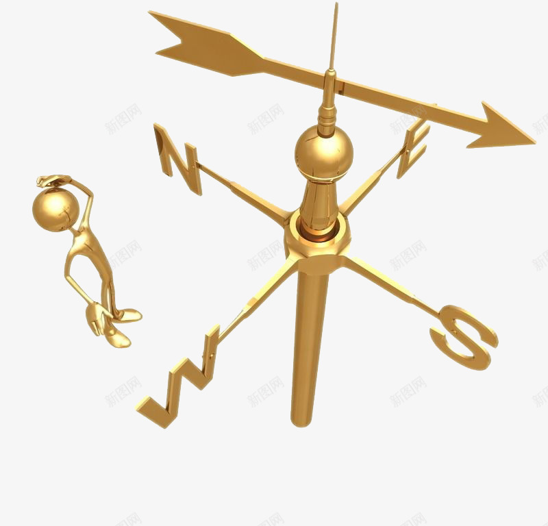 金色3D立体指南针png免抠素材_新图网 https://ixintu.com 指北针 指南针 方向 立体 金色