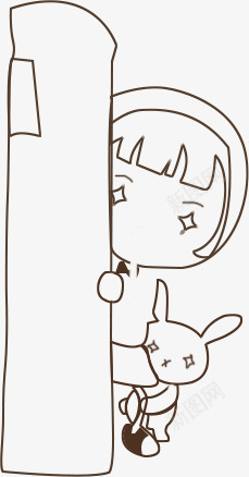 黑色线条小女孩开学季png免抠素材_新图网 https://ixintu.com 女孩 开学 线条 黑色