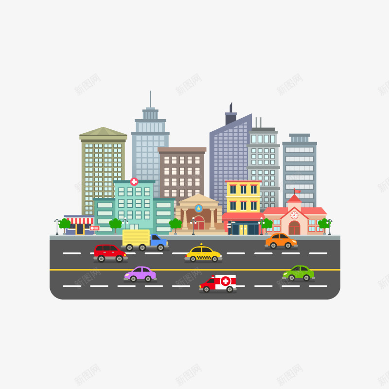 ui城市缩影png免抠素材_新图网 https://ixintu.com 卡通 城市 城市缩影 楼宇 车辆