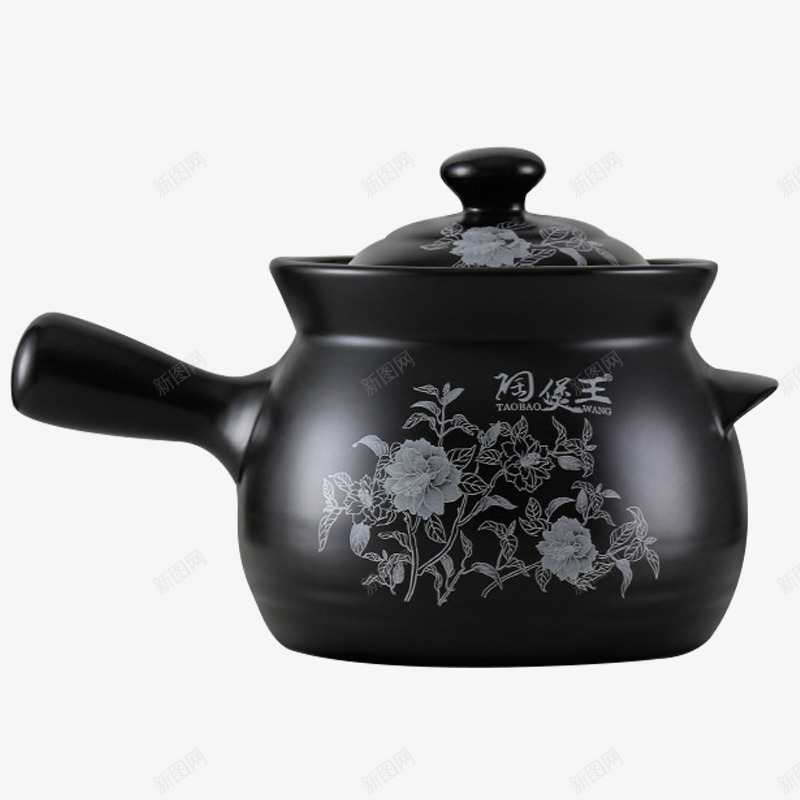 灰色花纹陶土中药罐png免抠素材_新图网 https://ixintu.com 中药罐 传统 养生灰色花纹 单手柄 煎药壶砂锅 煮草药 耐热 陶土作品 陶土材质