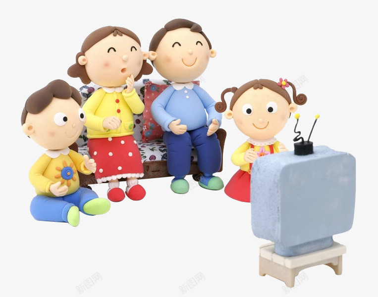 卡通3D泥偶一家人看电视png免抠素材_新图网 https://ixintu.com 3D PNG 一家人看电视 卡通 坐着看电视 泥偶