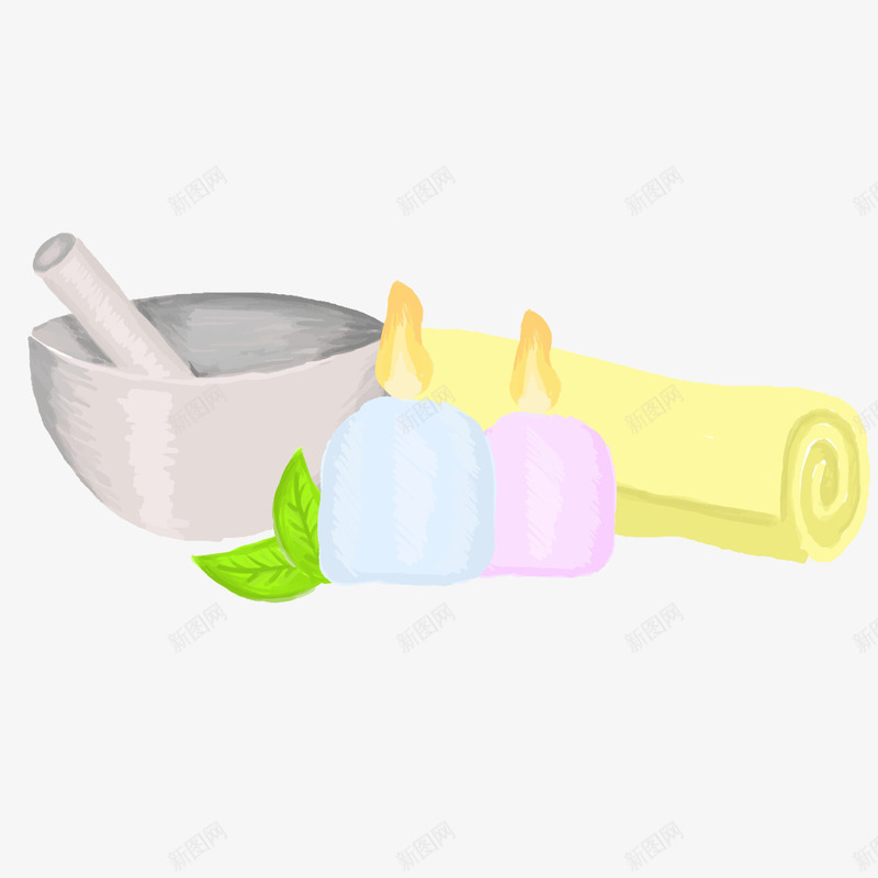 SPA蜡烛png免抠素材_新图网 https://ixintu.com 彩绘 毛巾 碗 香薰