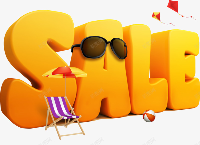 创意salepng免抠素材_新图网 https://ixintu.com sale 创意字体 椅子 活动字体 眼镜 风筝