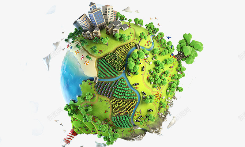 地球卡通3D立体png免抠素材_新图网 https://ixintu.com 3D立体 卡通 地球