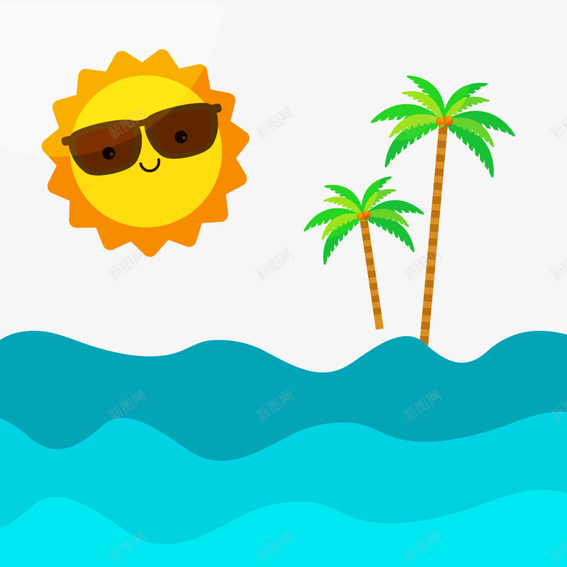 夏季大海太阳png免抠素材_新图网 https://ixintu.com 卡通太阳 卡通海平面 卡通海洋 夏季装饰 海边 蓝色大海 金色太阳