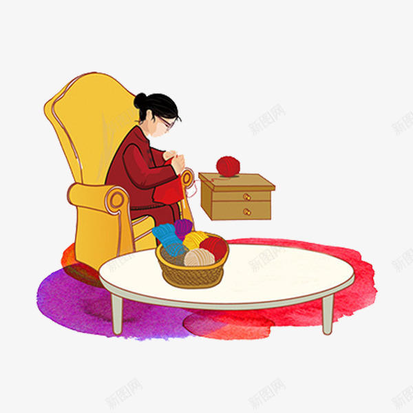 妈妈织毛衣png免抠素材_新图网 https://ixintu.com 卡通 妈妈 手绘 母亲节 母爱 织毛衣 编织毛衣