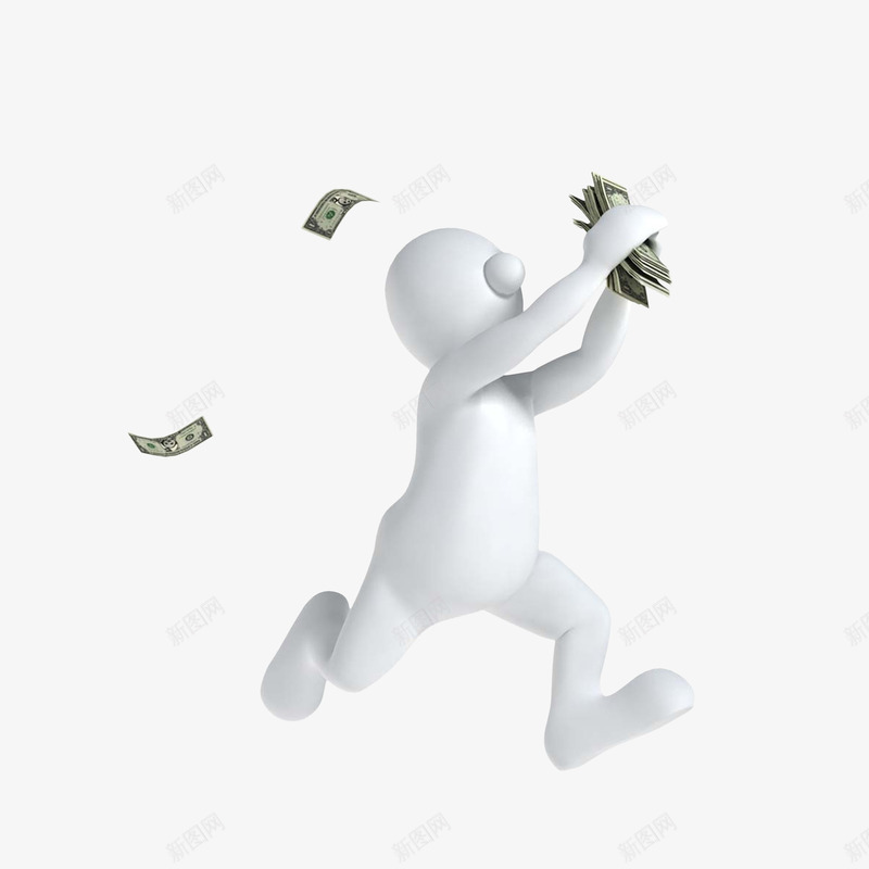 双手拿着钱快跑的3D小人psd免抠素材_新图网 https://ixintu.com 3D小人 双手拿着钱 快跑 快跑的小人 美元 飞起的钱