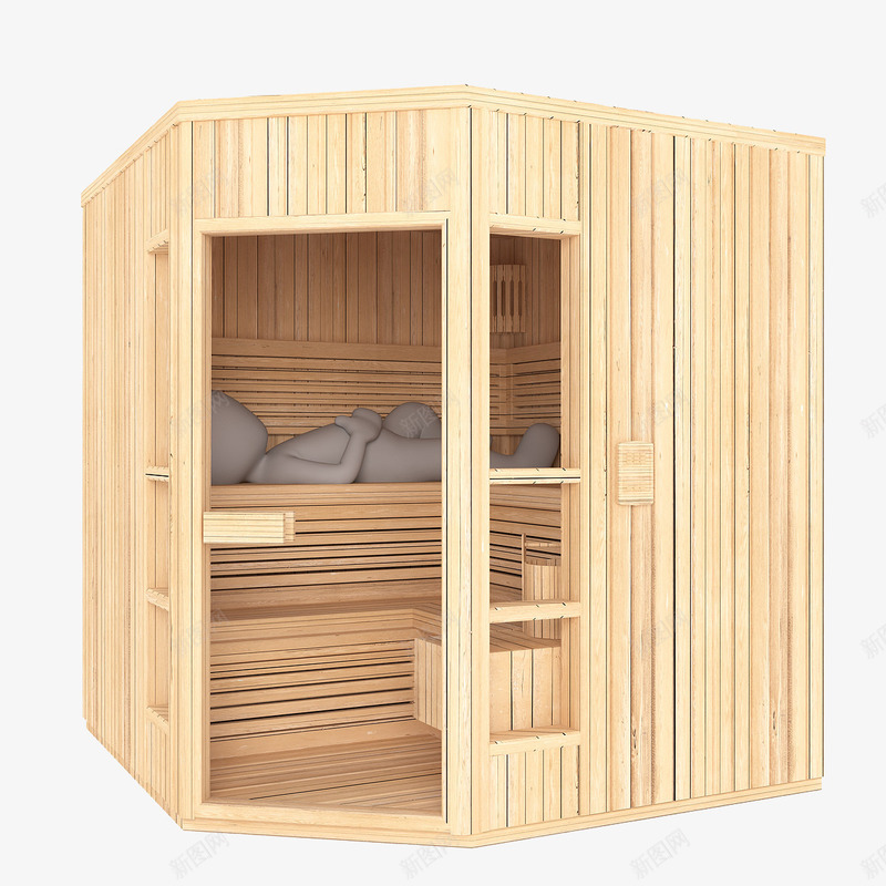 蒸桑拿元素png免抠素材_新图网 https://ixintu.com 木屋 木板 白色3D小人 蒸拿房