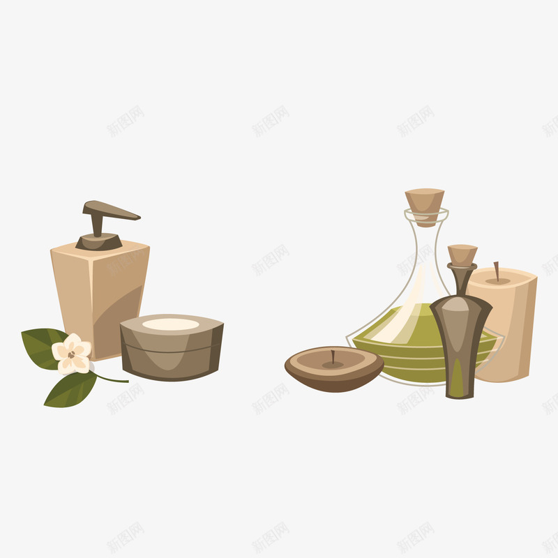 卡通SPA用品png免抠素材_新图网 https://ixintu.com SPA 沐浴露 精油 美容 背景装饰 蜡烛