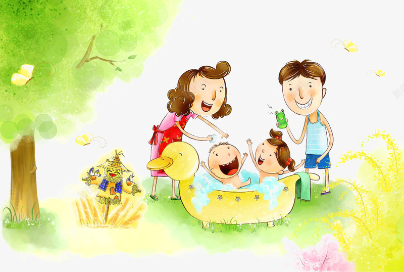 洗澡的小孩psd免抠素材_新图网 https://ixintu.com 儿童 卡通片 妈妈 春天 暖暖夏日 洗澡 爸爸