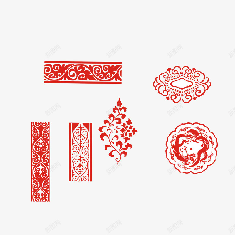 六只高贵的红色中式花纹psd免抠素材_新图网 https://ixintu.com 中式 喜气 大气 红色 花纹 高端