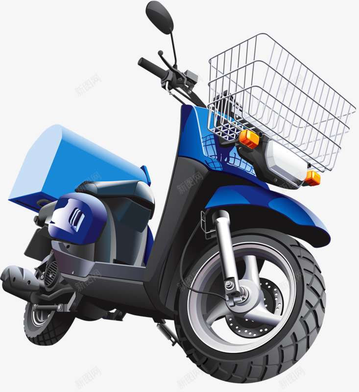 蓝色电动车png免抠素材_新图网 https://ixintu.com 电动车 蓝色 车篓 轮胎
