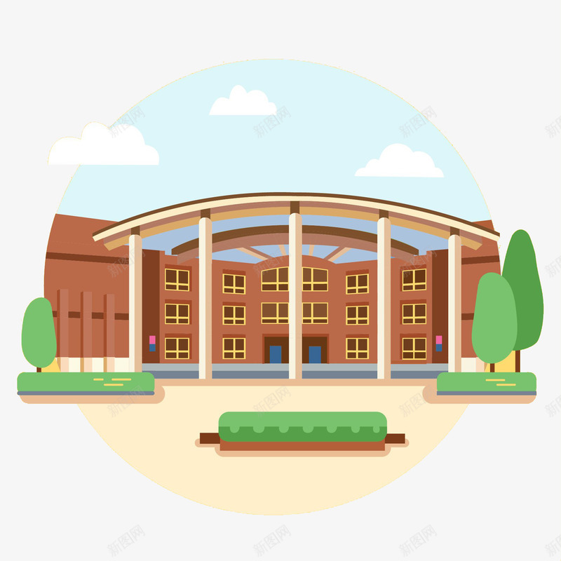 扁平化的校园png免抠素材_新图网 https://ixintu.com 卡通风格 图案 扁平化 扁平校园 校园 简约风格 装饰