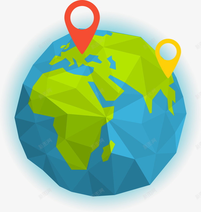 蓝色几何地球图案图标png_新图网 https://ixintu.com 三角形拼接 不规则图形 几何图形 地球 定位 旅游 旅行 标记