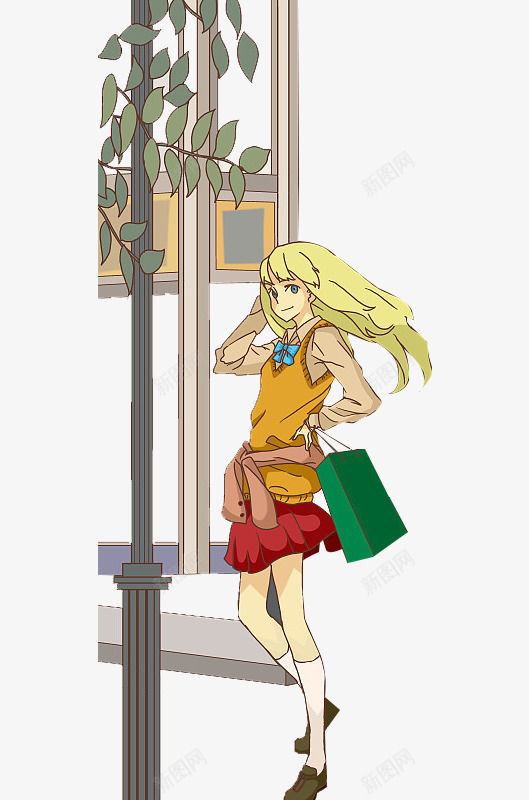 等待中的女孩子png免抠素材_新图网 https://ixintu.com 卡通形象 女孩子 平面设计 插画设计 等待中 风景