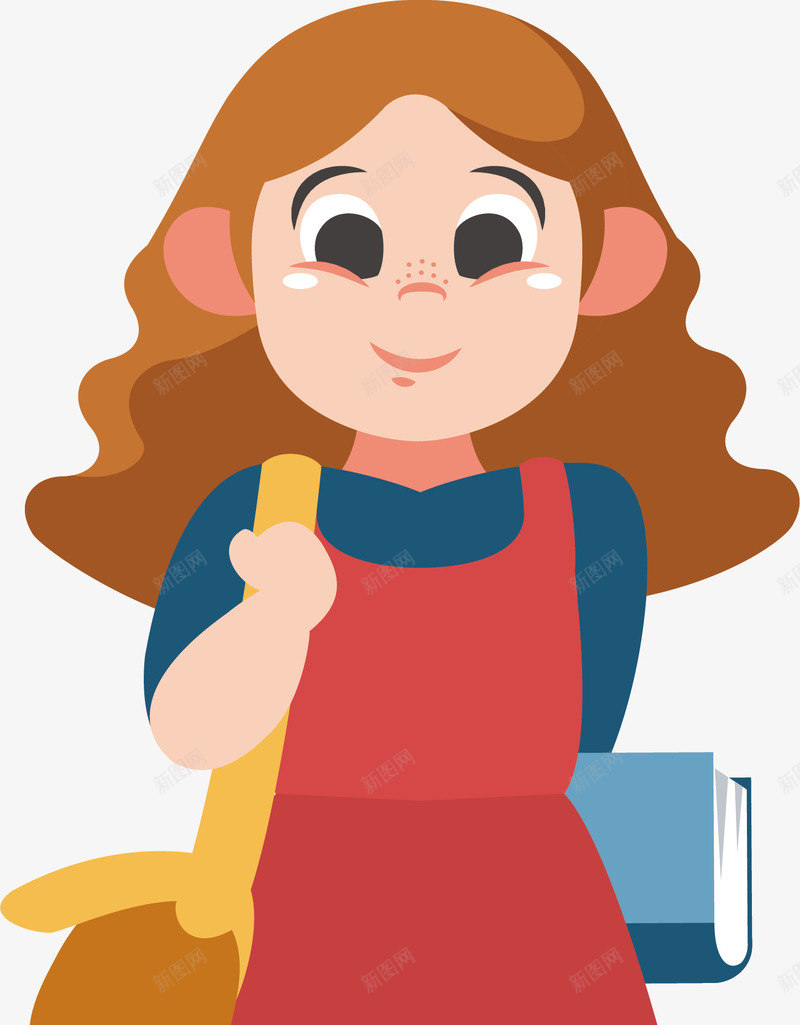 红色裙子的女孩png免抠素材_新图网 https://ixintu.com 去上学 女孩 开学季 矢量png 红裙女孩 红裙子