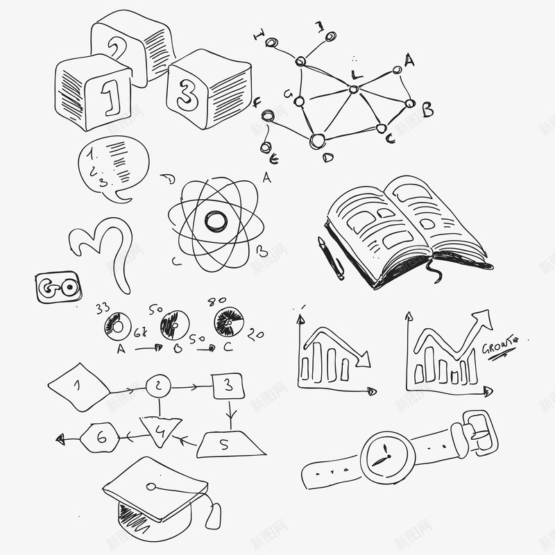 数学符号矢量图ai免抠素材_新图网 https://ixintu.com 书本 博士帽 手表 数学 灰色 符号 矢量图