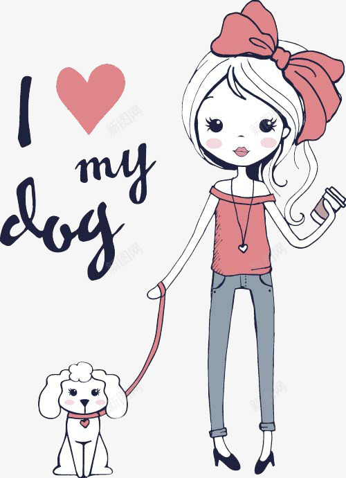 ILOVEmydog矢量图eps免抠素材_新图网 https://ixintu.com 免抠 卡通 宠物狗 小女孩 手绘 朋友 素材 装饰 矢量图