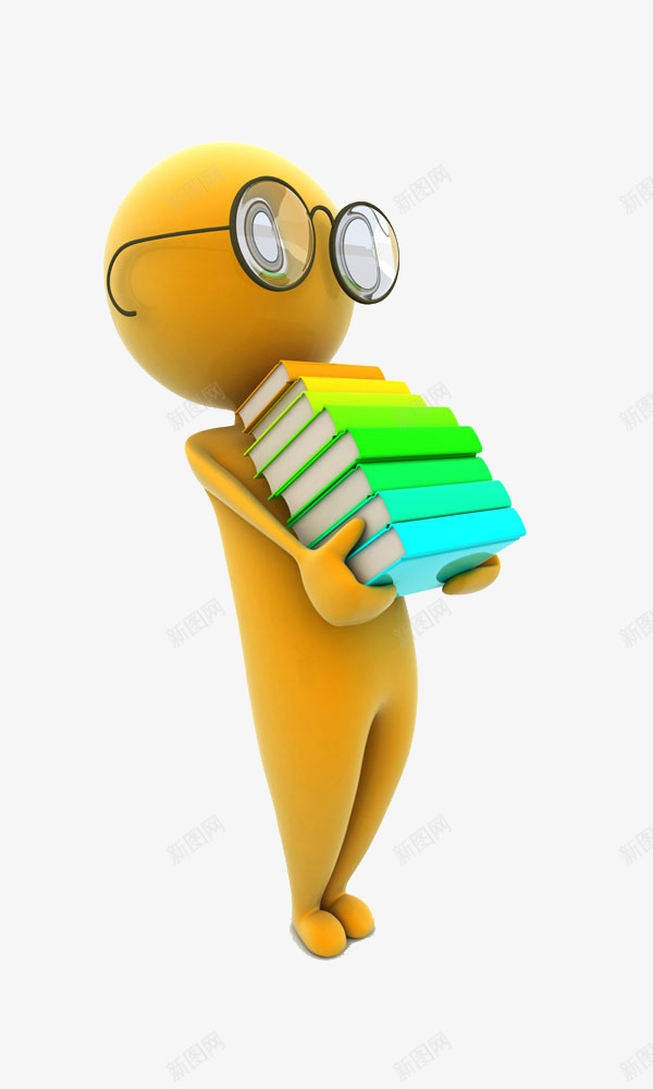 搬书的黄色小人png免抠素材_新图网 https://ixintu.com 3D 书本 小人 高清 黄色