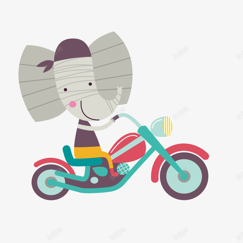 骑摩托车的大象png免抠素材_新图网 https://ixintu.com 交通工具 卡通动物 卡通大象 摩托车 背景装饰