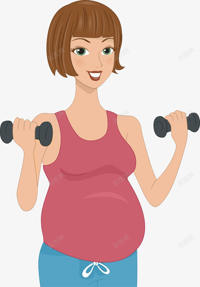 坚持运动的准妈妈装饰png免抠素材_新图网 https://ixintu.com 健康 卡通手绘 卡通辣妈 哑铃 宣传 装饰