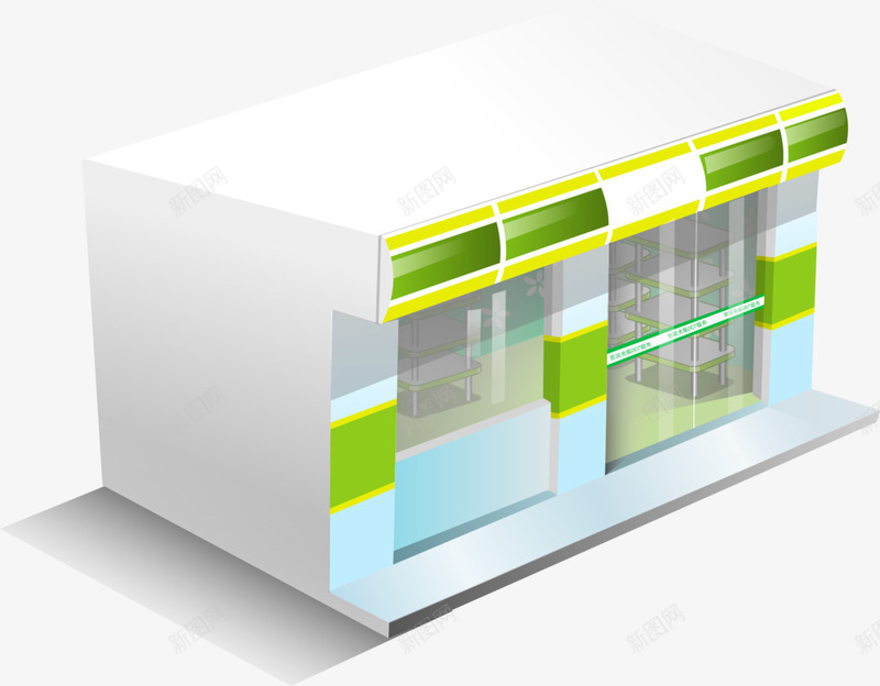 3D作品超市png免抠素材_新图网 https://ixintu.com 侧面 卡通 店铺 房子 手绘 白色 绿色 超市