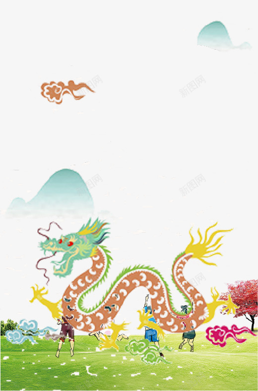 卡通手绘龙抬头海报psd免抠素材_新图网 https://ixintu.com 二月二 传统 卡通手绘 古典 大气中国风 文艺 蓝色 龙抬头