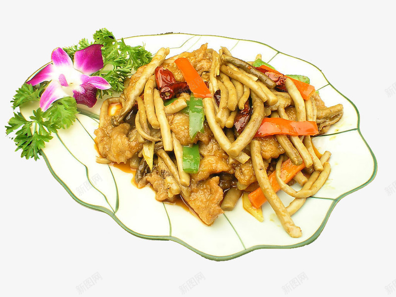 茶树菇牛肉png免抠素材_新图网 https://ixintu.com 中华美食 传统美食 美味熟菜 茶树菇炒牛肉片 餐饮美食