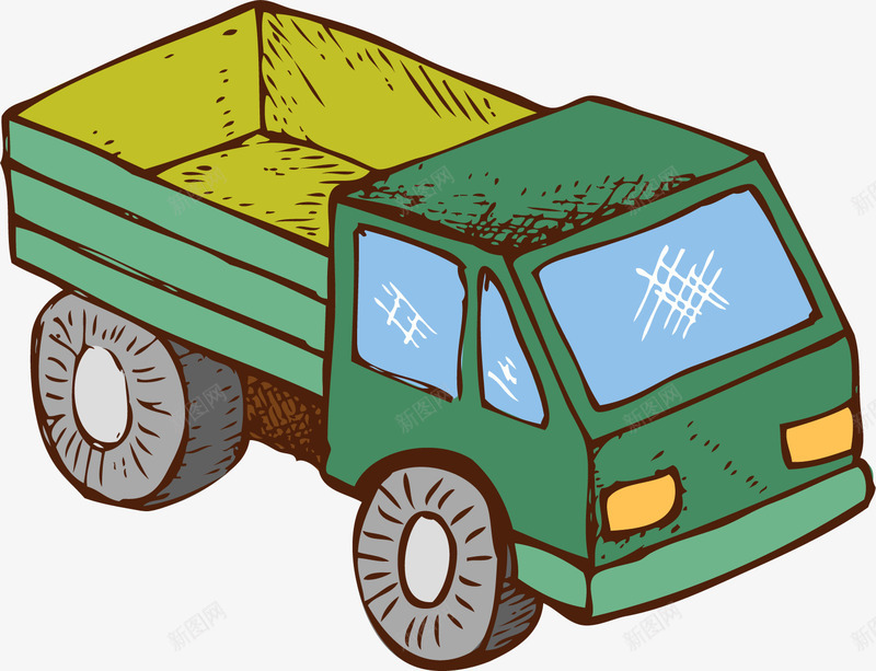 卡通绿色卡车png免抠素材_新图网 https://ixintu.com 免抠PNG 卡车 卡通 绿色 货车 车窗 轮胎