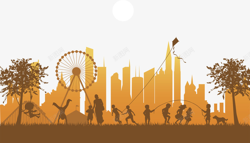 黄色城市剪影矢量图eps免抠素材_新图网 https://ixintu.com 城市 城市剪影 城市房屋 房屋 矢量城市 风车 矢量图