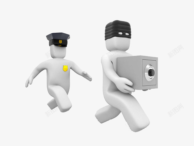 捉贼png免抠素材_新图网 https://ixintu.com 3D 卡通 小人 小偷 白色 警察