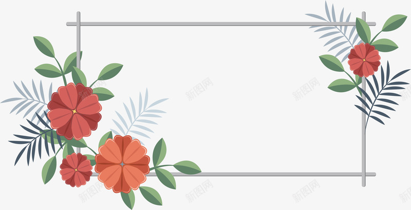 灰色木棍红花边框png免抠素材_新图网 https://ixintu.com 小红花边框 新年标题框 浪漫小红花 红花花藤