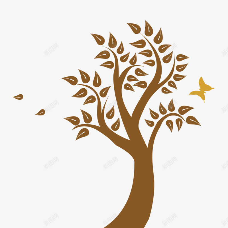 灰色树木绘画装饰图案png免抠素材_新图网 https://ixintu.com 树叶 树木 灰色 简笔画 自然风景 蝴蝶