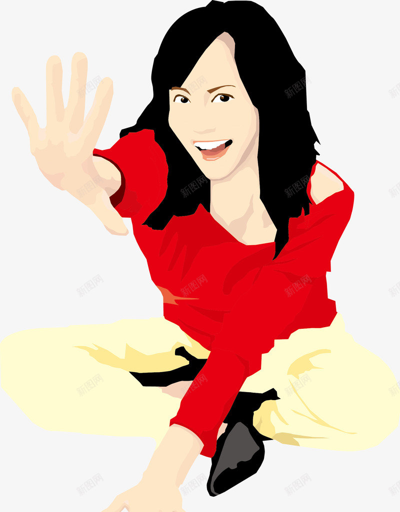 红色卡通长发美女png免抠素材_新图网 https://ixintu.com AI APP UI 卡通 红色美女