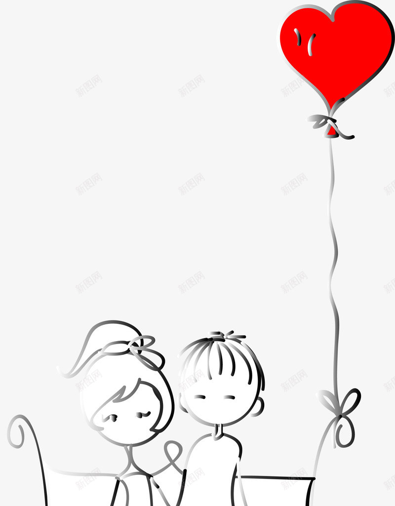 情人节线条气球情侣png免抠素材_新图网 https://ixintu.com LOVE 婚庆 情人节 浪漫 爱心气球 爱情 线条情侣
