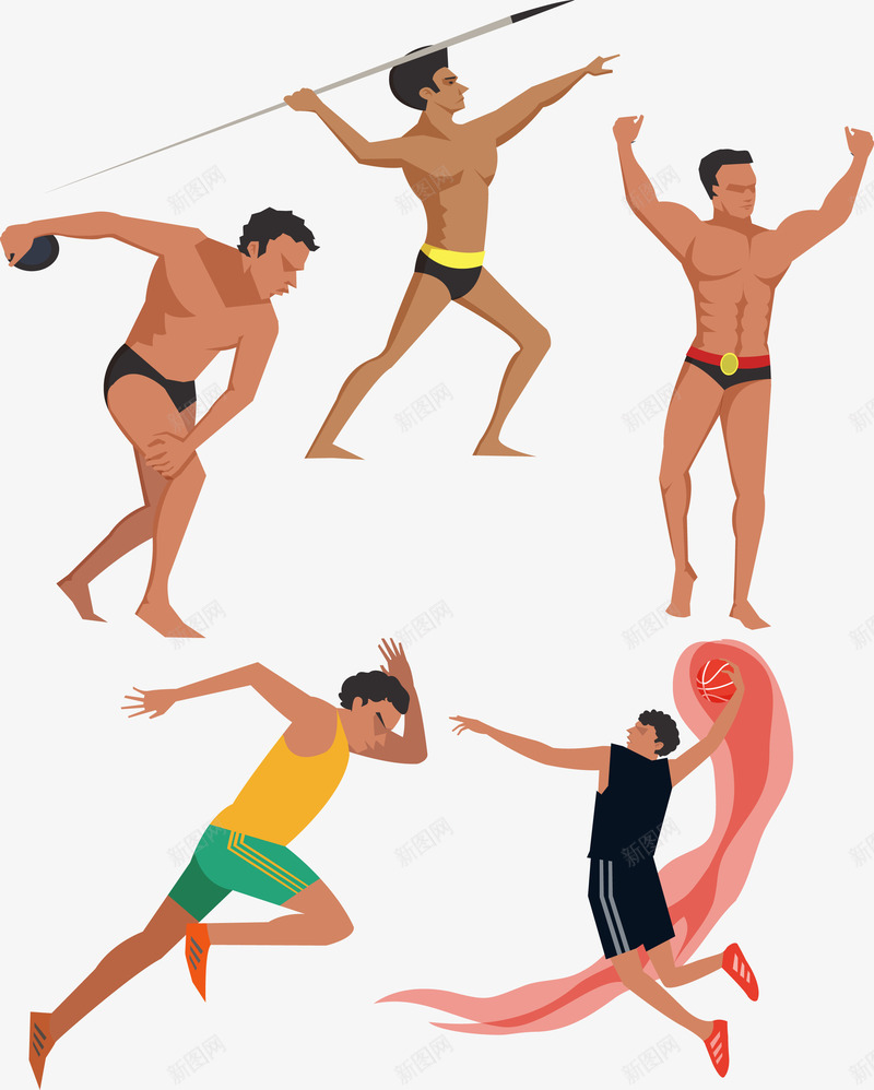 锻炼运动的男生矢量图ai免抠素材_新图网 https://ixintu.com 强壮肌肉男 标枪 牛肉 男生 矢量图 肌肉男 跑步 运动 铅球 锻炼