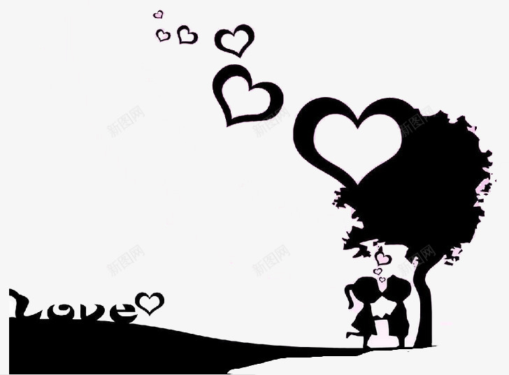 白底png免抠素材_新图网 https://ixintu.com LOVE 一棵树 两个人 全黑图 白底黑图