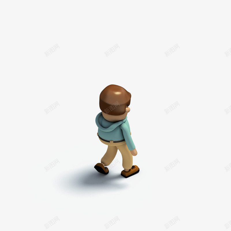 棕色头发的可爱小人png免抠素材_新图网 https://ixintu.com 短发 立体 等轴3D 背影 背面 蓝色衣服 高清 高端