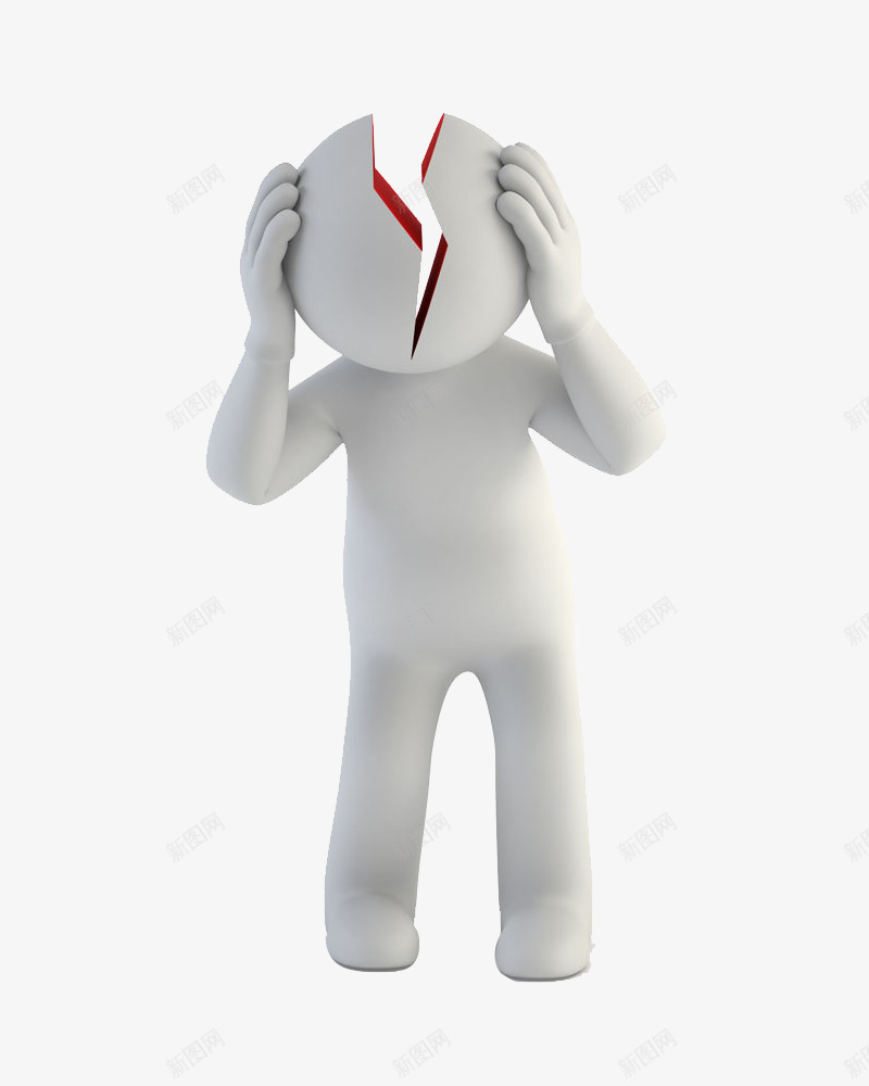 抱头的小人png免抠素材_新图网 https://ixintu.com 3d小人 卡通 双手抱头 头裂 白色