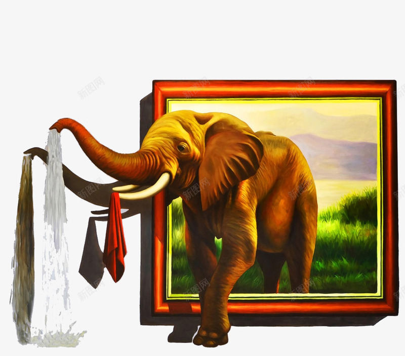 3D墙画png免抠素材_新图网 https://ixintu.com 3D 墙画 大象 画