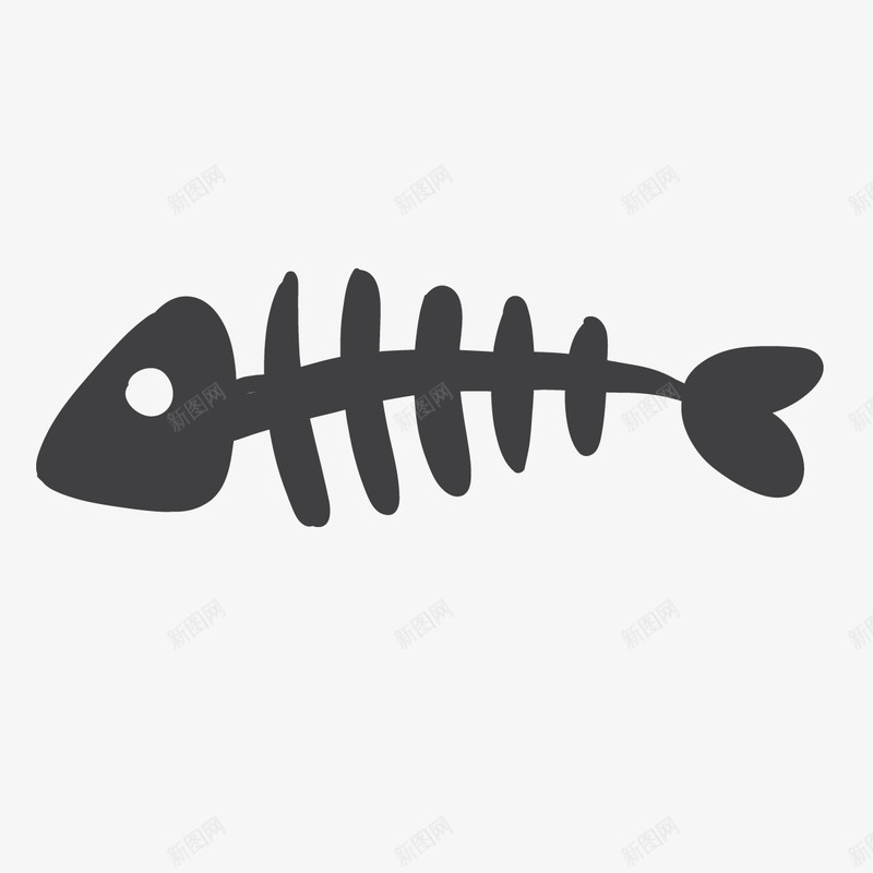 手绘鱼骨png免抠素材_新图网 https://ixintu.com 灰色 矢量装饰 装饰 装饰画 鱼骨