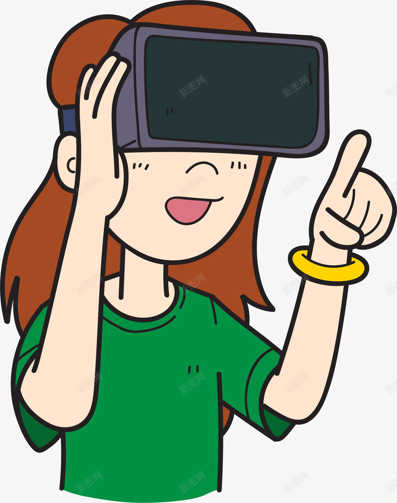 戴着虚拟眼镜的卡通女孩png免抠素材_新图网 https://ixintu.com 3d眼镜 vr眼镜 卡通女孩 开心 戴着虚拟眼镜 指点
