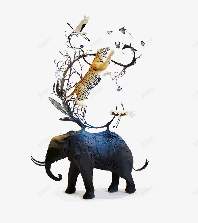 动物矢量图eps免抠素材_新图网 https://ixintu.com PNG图片 PNG图片素材 PNG素材 PNG素材免费 PNG素材免费下载 大象 手绘 老虎 鸟 矢量图