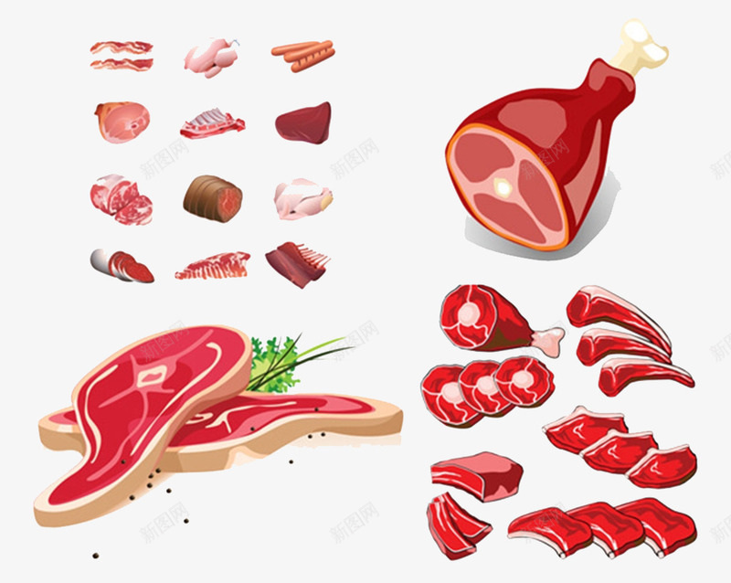 新鲜的肉类png免抠素材_新图网 https://ixintu.com 五花肉 排骨 火腿肠 牛排 牛肉 猪排 猪肉