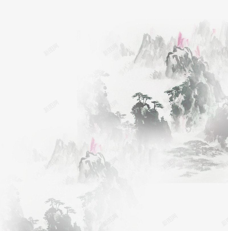 灰色中国风高山画作边框纹理png免抠素材_新图网 https://ixintu.com 中国风 免抠PNG 灰色 画作 边框纹理 高山